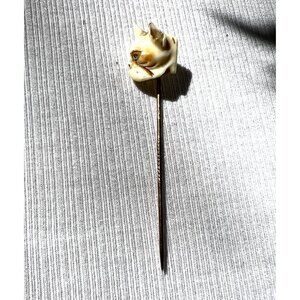 Antique Hand-Carved French Bulldog Head Hat Lapel Stick Pin Exquisite